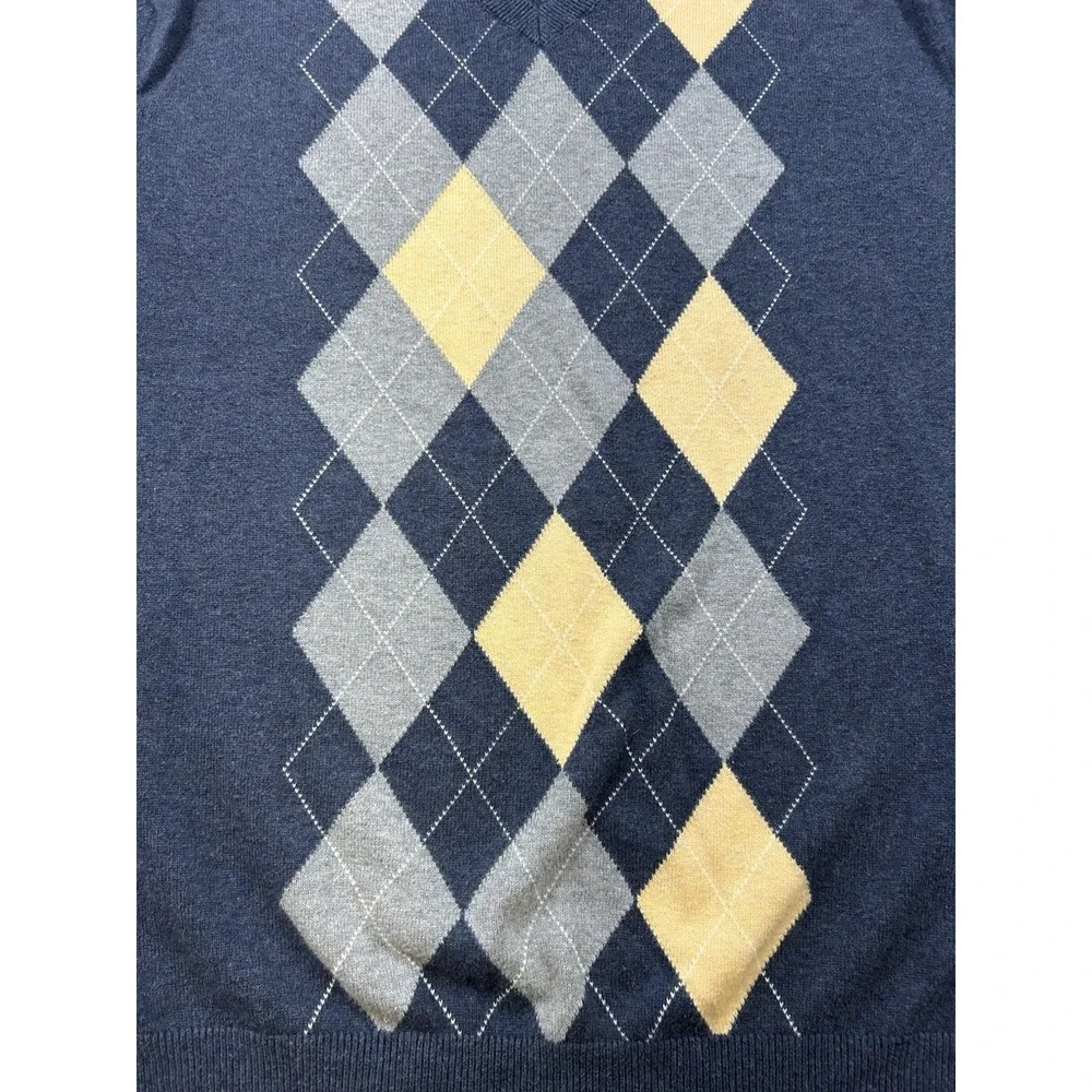 Banana Republic Cotton Argyle Sweater‎ Mens XL Pullover Blue Yellow Gray Vneck